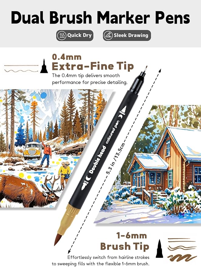 80 Colors Dual Markers Brush Pens, Fine Felt & Brush Tip Marker Christmas Gifts for Adults, Stocking Stuffers Art Marker Pens for Coloring Book Journaling Note Taking Hand Lettering