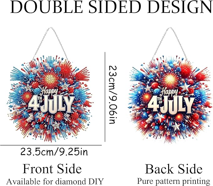Diamond Art Hanging Kit for Adult,Special Shaped Rhinestone,Double Sided DIY Acrylic Diamond Art Painting Window Pendants Home Garden Wall Hanging Kits Hanging Ornament (4Th of July)