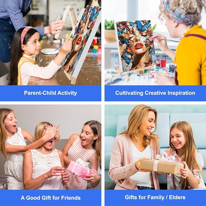 GHHKUD Butterfly Women Paint by Numbers Kits with Frame for Adults Beginners, DIY Paint by Numbers for Kids, Painting Art on Canvas Gifts Home Wall Decor 20x30cm