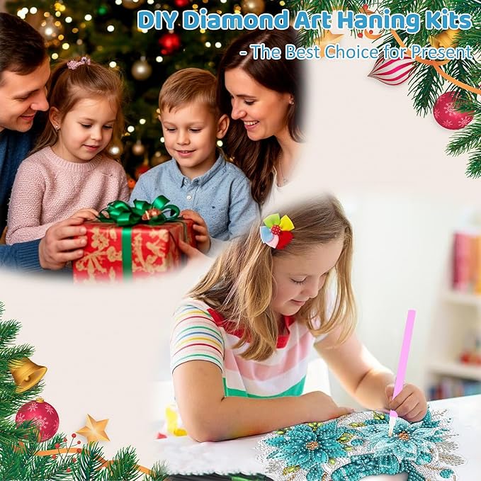 MEIYUDA Snowman Diamond Art Hanging Kits for Adult, Winter Snowflake Diamond Painting Hanging Kits Ornaments, DIY Special Shaped Rhinestone Window Pendants kit for Home Garden Wall Decor Gift