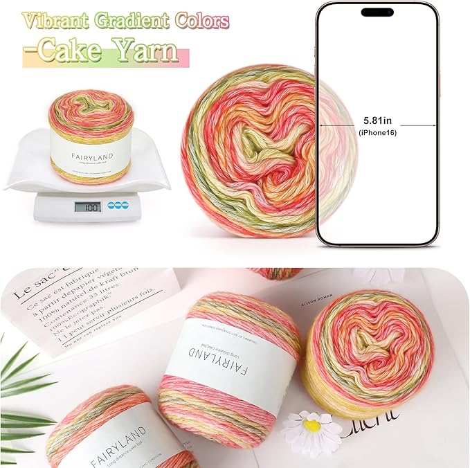 Katech Ombré Yarn for Crocheting-Gradient Cake Yarn-4x100g 60% Cotton 30% Acrylic 10% Wool-Ombré Multicolor Soft Rainbow Cotton Crochet Yarn for Scarves, Shawls, Blankets and Garments(H)