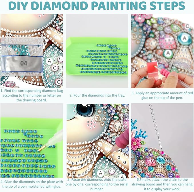 MEIYUDA Turtle Diamond Art Hanging Kits for Adult, Sea Turtle Diamond Painting Hanging Kits Ornaments, DIY Special Shaped Rhinestone Window Pendants Kit for Home Garden Wall Decor Gift