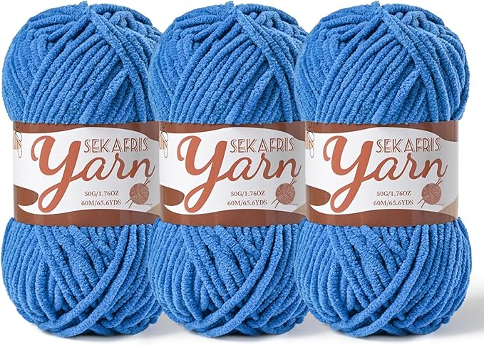 3 Pack Fluffy Velvet Yarn for Crocheting，Baby Blanket Yarn for Crocheting Soft，150g(196.8yds) Amigurumi Yarns，Plush Chenille Crochet Yarns，Puzzle Yarn for Crochet Weaving Craft(3 Blue)