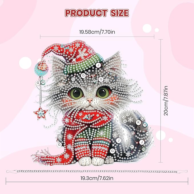 MOGTAA Christmas Diamond Art Hanging Kits for Adults Kids, Christmas Cat Diamond Art Suncatchers, 5D Special Shape Diamond Animal Painting Window Pendant Kit for Home Garden Wall Decor