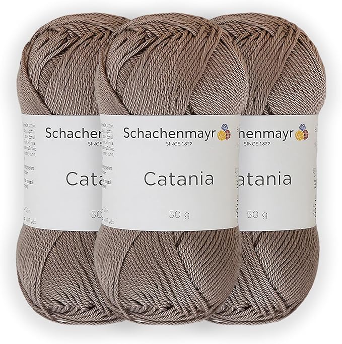 3 Skein/Pack Schachenmayr (SMC) Catania Originals Yarn, Each Ball 1.76 Oz (50gr) / 136 Yards (125 m), 100% Mercerized Cotton for Knitting and Crochet Yarn, Sport Weight, 254 - Taupe