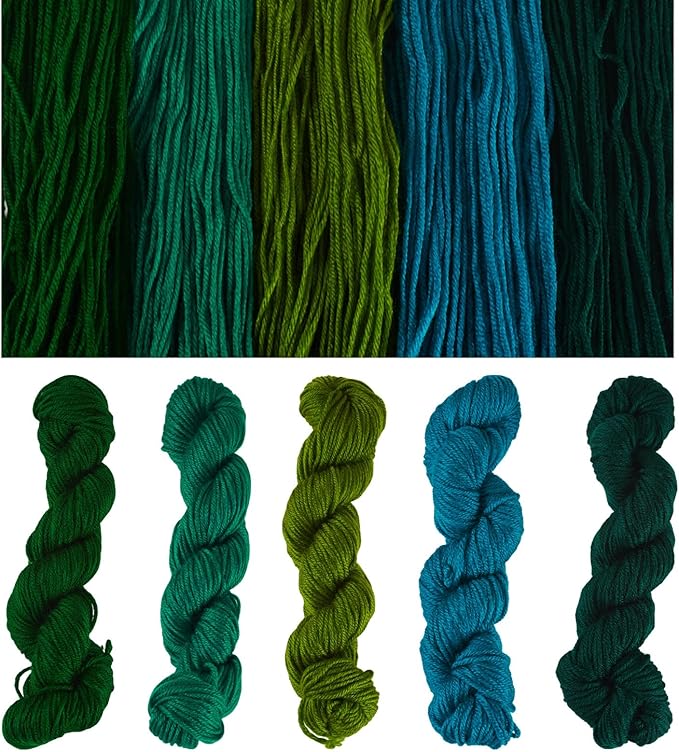 Cheriswelry 5 Skeins Acrylic Fiber Yarn for Weaving Knitting Crochet 2mm Green Theme Soft Craft Sewing Cord Threads Multicolor Skeins Yarn kit for Beginners Adults