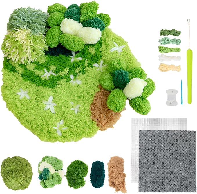 beausougon DIY Latch Hooking Craft 3D Coaster Set with Moss Design， Crochet Kit for Adults