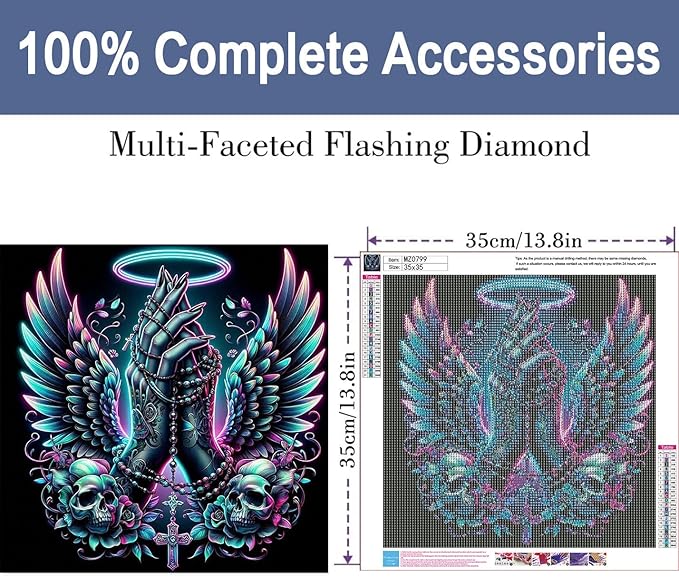 ijbnhd Angel Hand Diamond Art Kits for Adults, Angel Wings Diamond Painting Kit for Beginners, Full Drill Round Christ Cross Gem Art Craft Kits for Home Wall Decor 14x14 Inch