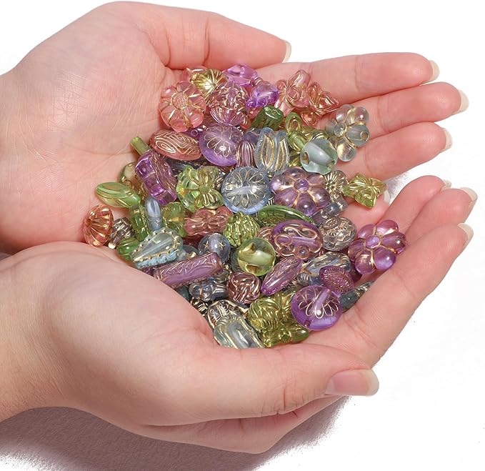 7.5 OZ Assorted Vintage Acrylic Beads for Jewelry Making, Song Xi Unique Flower Rose Czech Beads for Bracelet Earrings, Bohemia Style, Bulk, Arts and Crafts, DIY Holiday Gift (240-260 PCS, Rainbow)