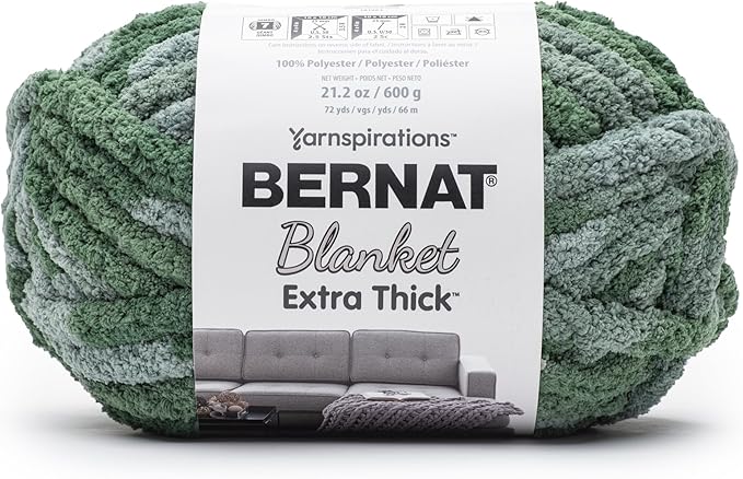 Bernat Blanket Extra Thick Underbrush Yarn - 1 Pack of 21.12oz/598.74g - 100% Polyester - #7 Jumbo - 72 Yards - Chunky Yarn for Hand Knitting, Crocheting, Crafts & Amigurumi