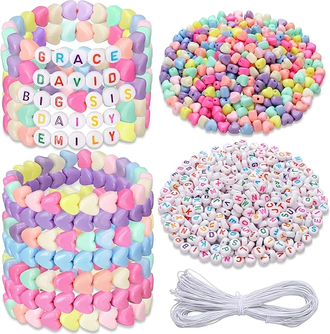 Highergo 1200 Pcs Mother's Day Bracelets for Women Heart Pastel Bead Bracelet Set DIY Craft Kit Love Heart Stretch Mother's Day Jewelry Accessories Outfits Festive Party Gifts Favors