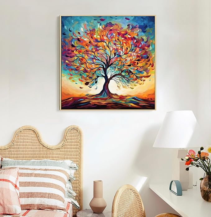 Framed Paint by Numbers Kit for Adults Beginners & Kids Ages 8-12, Tree of Life Acrylic Easy Paint by Number with Frame, Watercolor Paint by Number Kits on Canvas Framed (10 * 10 Inch, Without Easel)