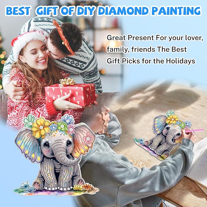 Bowetile Elephant Diamond Art Hanging Kits for Adults, 5D Special Shape Diamond Painting Pendant Kits, Animal Gem Art Suncatchers Painting Ornament for Home Garden Wall Decor
