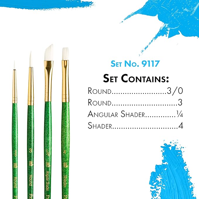 Princeton RealValue Brush Set, White Taklon, Green Handle, 4 Piece, 1 Count