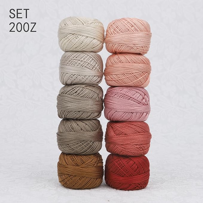 Size 8 Double Mercerized Egyptian Long Staple Cotton Pearl Thread Ball 5 Grams Rainbow Color Embroidery Thread 10 Colors per Box for Crochet Hardanger Cross Stitch Hand Embroidery (Set Z)