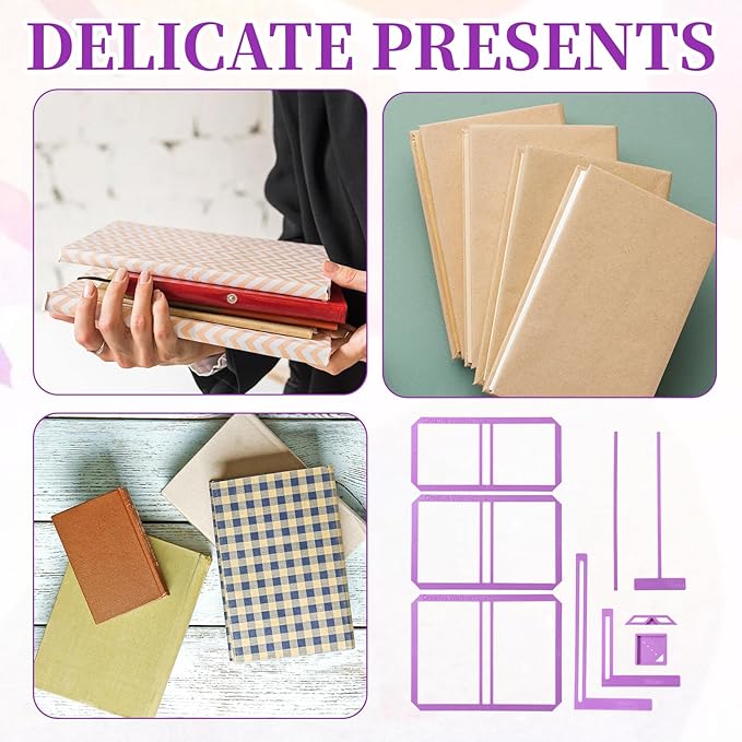 9Pcs Book Binding Easy Scrapbooking Tools, Bookbinder Stencils and Cutter Guide Kit, L T I Ruler + Corner Miter + Eyelet Guiding Bookbinding Tools for Notebook Calender Junk Journal Handbook(Purple)