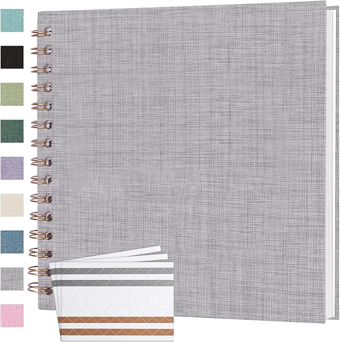 Scrapbook Photo Album 8x8 Inches 40 Pages Hardcover Kraft Paper Linen Cover Scrap Book Memory Book DIY Scrapbook Albums for Wedding Baby Boyfriend Travel Anniversary Family, Grey