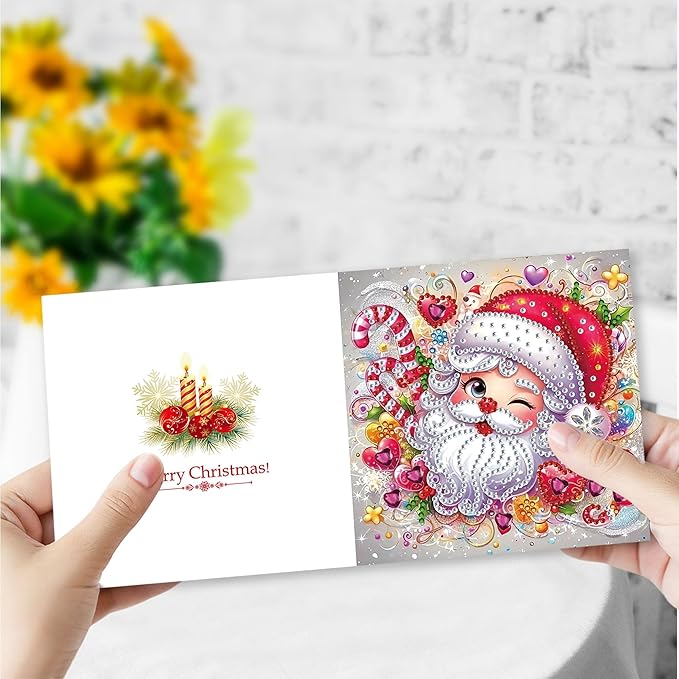 YOKUSHI 12 PCS Diamond Art Painting Christmas Greeting Cards with Envelopes, Snowman Craft DIY Card Making Kits for Adults Gifts (Red)