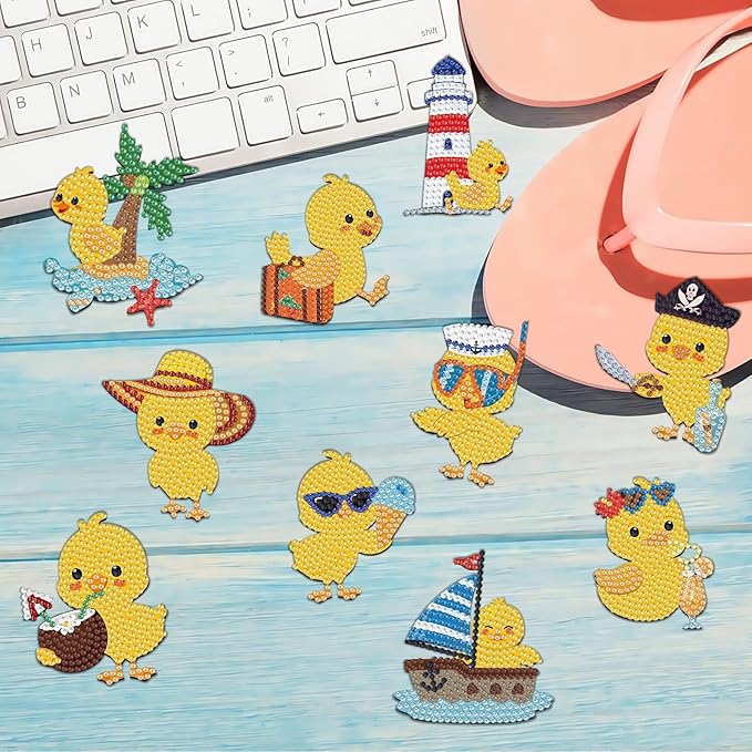 16 Pcs Duck Diamond Painting Magnets Kits,Diamond Art Fridge Magnet Refrigerator Sticker Diamond Painting kit for Beginners Adults DIY Art Craft Gifts Home Decors (Duck)