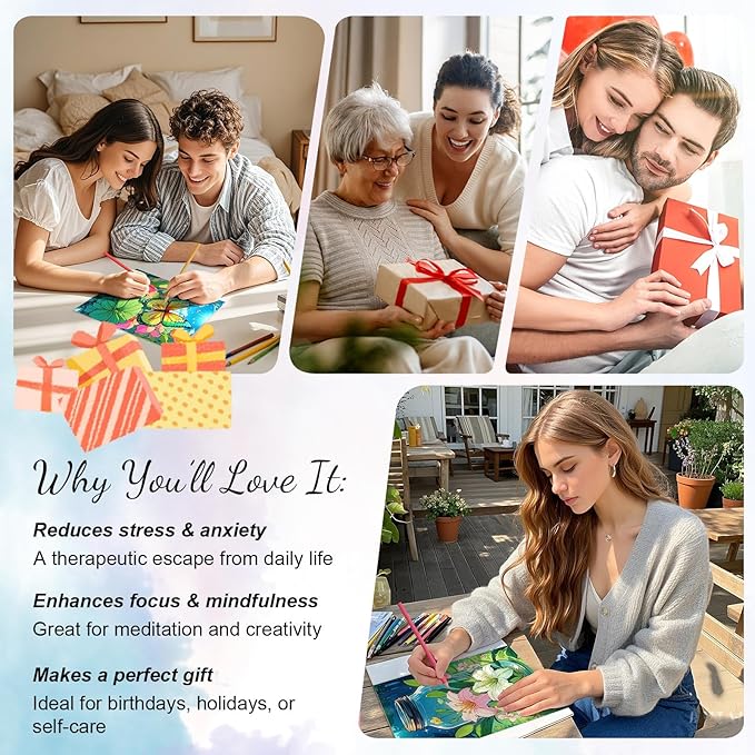 3Pcs Coloring Books for Adults Relaxation, Coloring Book Adult, Libros Para Colorear, Spiral Bound Printed On One Side, Mandala Coloring Book for Adults with 72 Patterns(Mandala & Butterfly & Wishing)