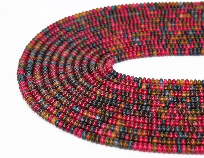 2 Strands (300PCs) Colorful Tourmaline Rondelle Beads, 2 * 4mm Gemstone Loose Spacer Abacus Disk Beads for DIY Bracelet Necklace Earrings Jewelry Making, Craft Supplies Beading Kit
