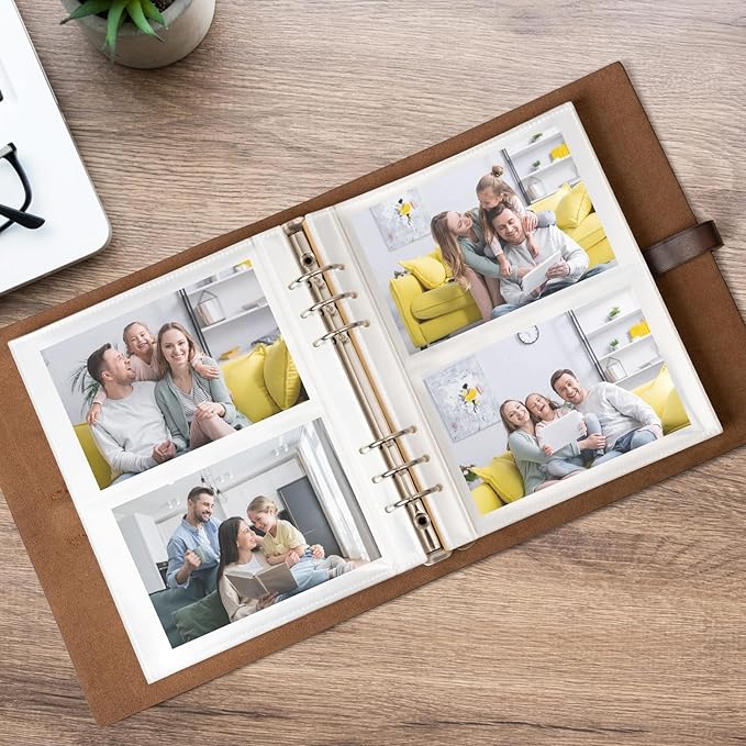 Photo Album 4x6 200 Photos, Genuine Leather Photo Albums with Writing Space with 30 Writing Paper, Travel Family Wedding Kids Graduation Ultrasound Baby Picture Album Scrapbook Photo Album（Flower）