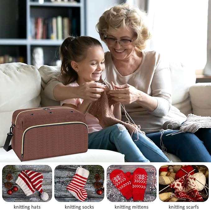 IBFUN Crochet Yarn Knitting Bag 2 Pcs Yarn Storage Organizer Crocheting Bags for Beginners with Shoulder Strap for Knit Accessories Needles Hooks