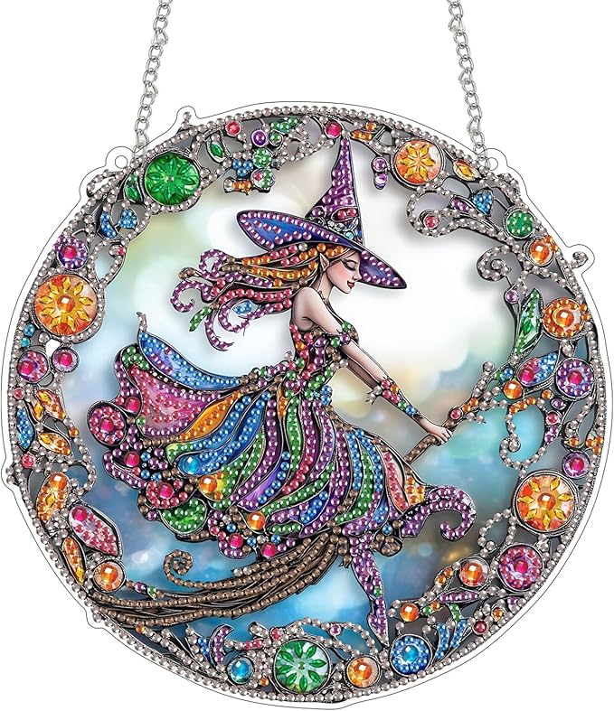 SKRYUIE Halloween Hanging Diamond Art Kits for Adults Pendant Suncatcher, Special Shaped Crystal DIY Pearl Diamond Painting Kit, Gift for Mother Spring Summer Window Wreath Decor 7.88 x 7.88 Inch D10