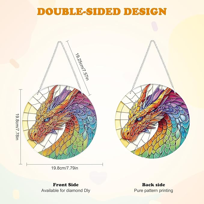 HEIBAGO Dragon Hanging Diamond Art Kits for Adults, Stained Glass Special Shaped Crystal Diamond Painting Ornament Kit, DIY Double-Sided Pattern Gem Art Kit for Home Wall Decor 8.3x8.3inch