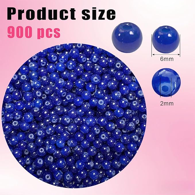 6mm Round Glass Beads for Jewelry Making, 900Pcs Glass Seed Beads for Bracelets, DIY Crafts (Navy Blue)