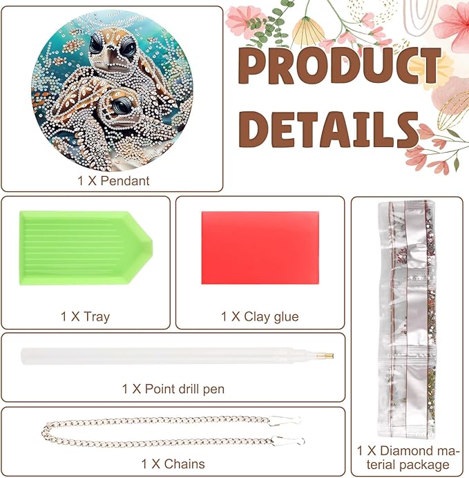 DOMROM Sea Turtle Diamond Art Hanging Kits for Adults Beginners, Special Shaped Crystal Diamond Painting Turtle Pendant, DIY Diamond Art Suncatchers Animal for Home Garden Wall Decor Gift