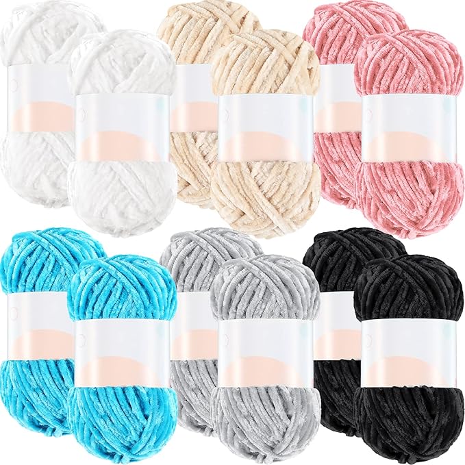 Xinnun 12 Skeins 1116 Yards Chenille Velvet Soft Thick Plush Yarn Bulk for Crocheting Knitting Blanket DIY Weaving Craft, 6mm, 3.5 Oz/Skein(Multi Colors)
