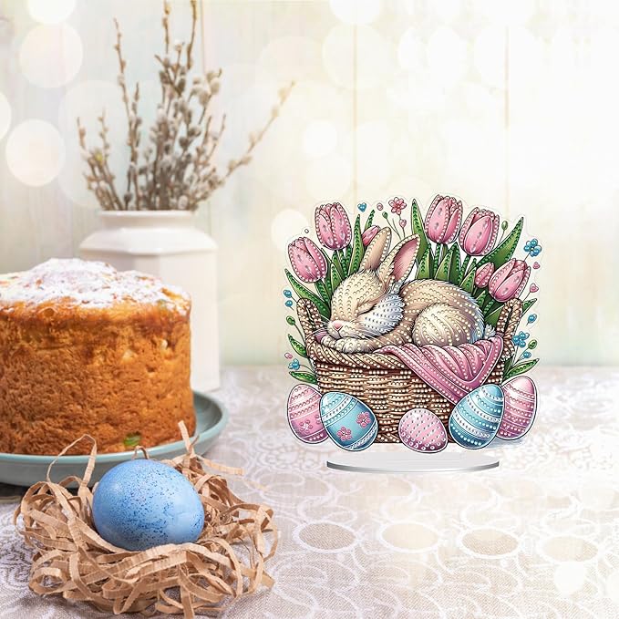 DIY Dot Diamond Art Painting Desktop Easter Creative Ornaments by Number Embroidery Arts and Crafts Easter for Home Office Garden Decoration (Single Side Dot Diamond)-2PCS