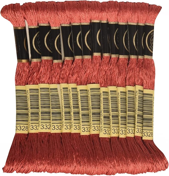 LE PAON Embroidery Floss, 14-Pack Six Strands 100% Long Staple Cotton Embroidery Thread, 8.7-Yard，Color Number：3328, Dark Salmon