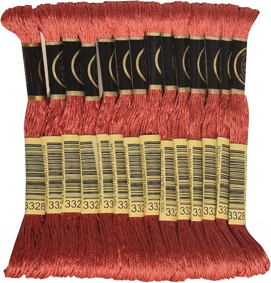 LE PAON Embroidery Floss, 14-Pack Six Strands 100% Long Staple Cotton Embroidery Thread, 8.7-Yard，Color Number：3328, Dark Salmon