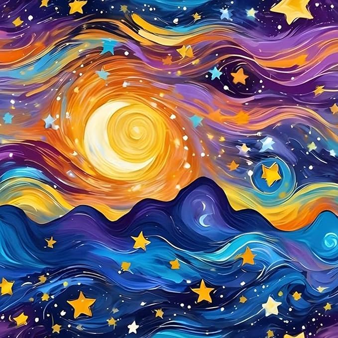Yezavesu Starry Night Diamond Art Kits for Adults, Starry Sky Diamond Painting Kit for Beginners, 5D DIY Round Full Drill Painting with Gem Art Craft Kits for Home Wall Decor 14x14 Inch