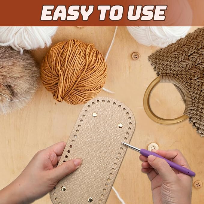 Zorfeter 4 Pack Bag Bases with 2 PCS Crochet Hook, PU Leather Crochet Bottoms Leather Purse Bottoms, 8.7x4 Inch Bag Bottom Shaper for DIY Bag Making/Crochet Enthusiasts