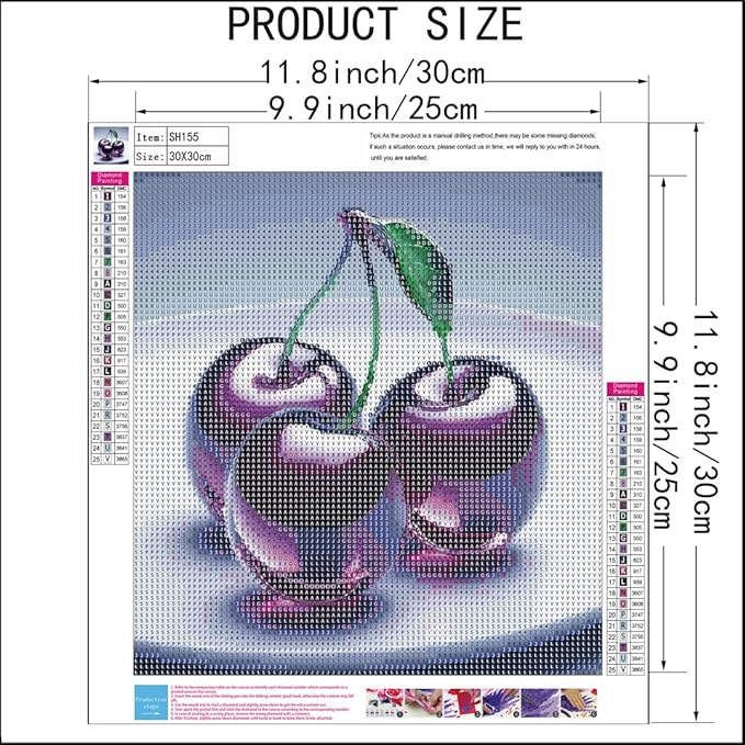 SHICERNHJ Cherries Diamond Painting Kits for Adults,Beginner 5D Diamond Art Kits,DIY Full Round Drill Diamond Dots with Gem Art Craft for Home Wall Decor 12 X 12 inch