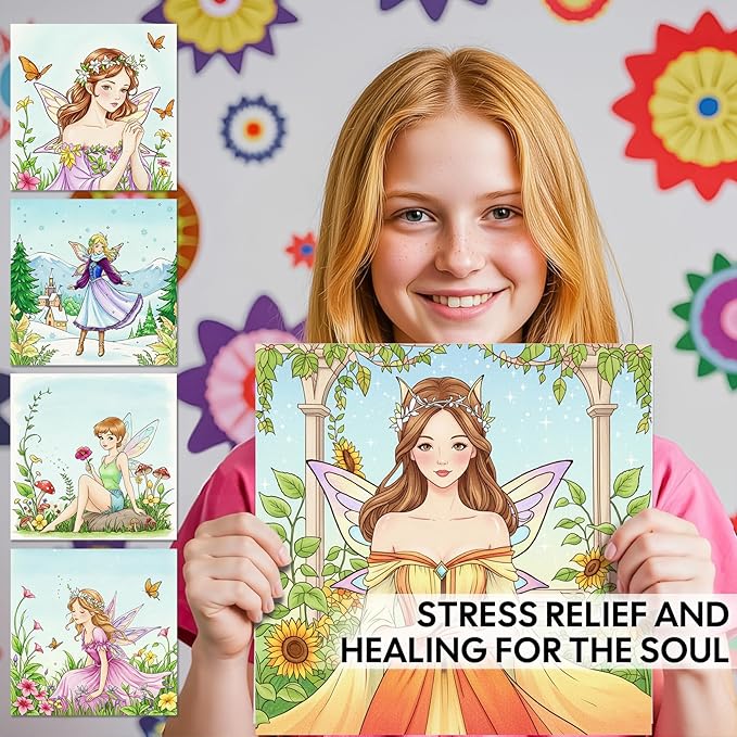 Fairy Coloring Book for Adults Relaxation – Featuring Fairies of Seasons and Magical Scenes Through the Four Seasons, Spiral Bound Adult Coloring Book for Stress Relief & Mindfulness Gift for Women