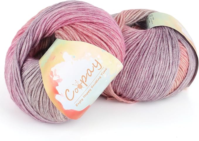 Coopay Yarn for Crocheting Knitting, Gradient Cake Yarns, 2 × 3.53oz - 240yds - 50% Cotton 50% Acrylic Ombre Yarns, Crochet Yarn for Blankets, Shawls, Scarves (107 Evening Sunset)