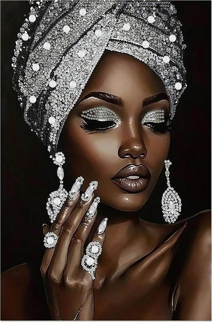 African woman diamond art kits for adults,Partial 5D Diy diamond painting kit for beginners,Special shaped diamond art,sparkling gem art,Diamond Mosaic embroidery gift,living room decor,11.81x15.7inch