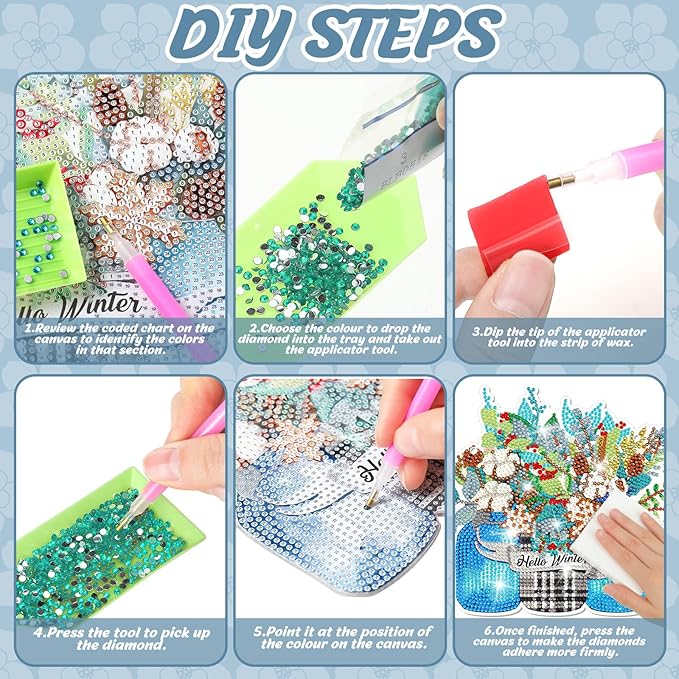 Chitidr 6 Pcs Seasonal Diamond Art Kits Diamond Art Flower Hanging Signs Diamond Art Kits for Adults Diamond Art Ornaments Winter Christmas Diamond Kits for Summer Fall Wall Door Decoration