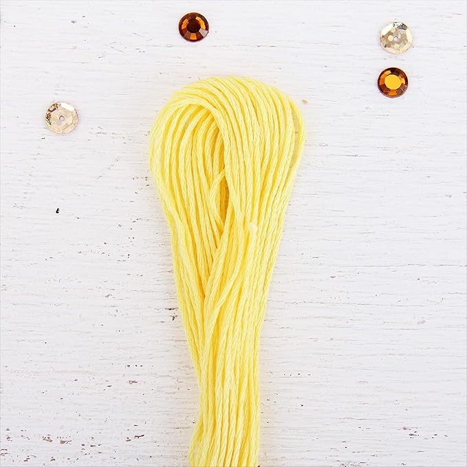 12 Skeins ThreadArt Premium Egyptian Long Fiber Cotton Embroidery Floss | Light Yellow | 6 Strand Divisible Thread 8.75yds Each for Hand Embroidery, Friendship Bracelets, Cross Stitch and Crafts