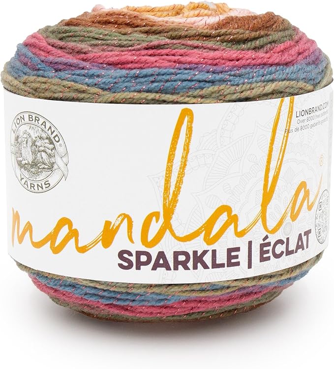 Lion Brand Yarn, Varigated Colorful Mandala Sparkle Yarn for Knitting and Crocheting,Cetus, 1 Pack