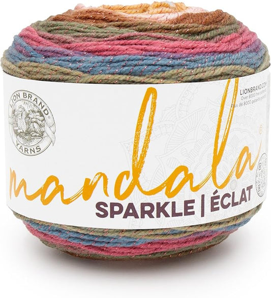 Lion Brand Yarn, Varigated Colorful Mandala Sparkle Yarn for Knitting and Crocheting,Cetus, 1 Pack