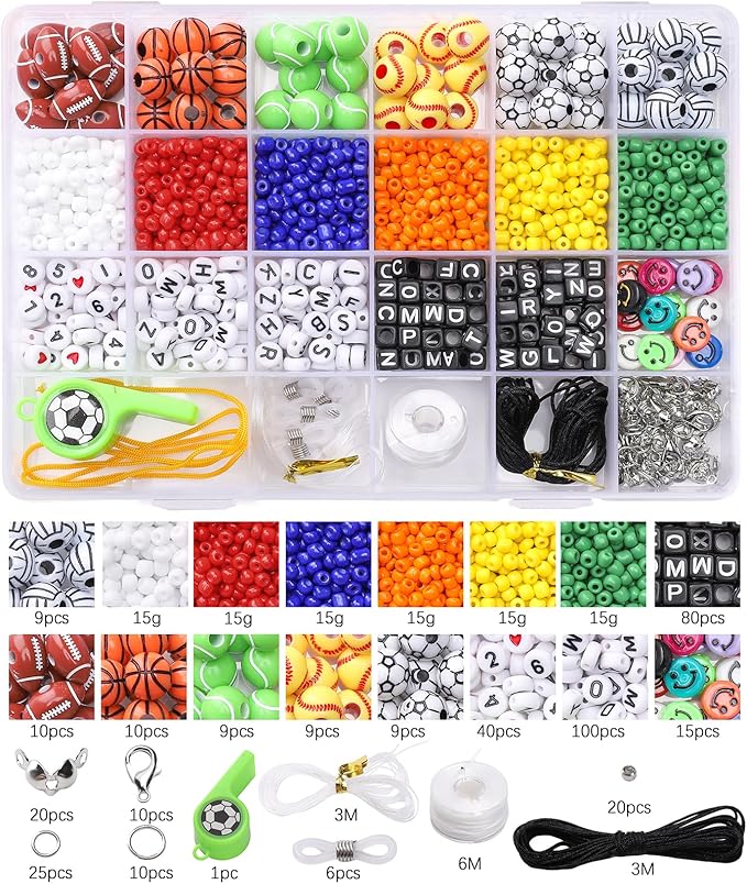 ZenQuirk Bracelet Making Kit with Pony Beads, Letter Bead, Number Beads & Sports Bead (Style A)