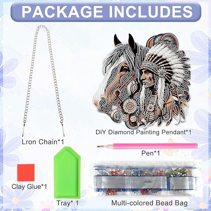 AiYuanzsh Diamond Art Suncatcher Hanging Kit Native American Horse Design, Special Shaped Diamond Painting Hanging Ornament for Adults DIY Wall Window Decoration