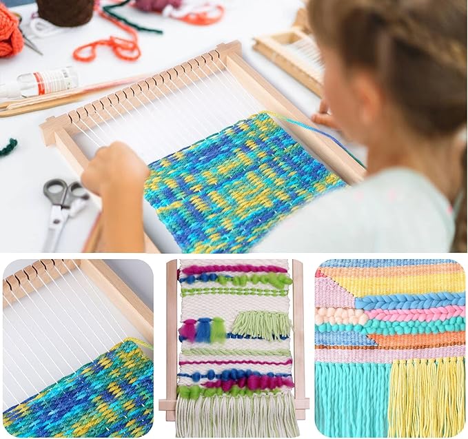 lemonfilter weaving loom kit for kids, 9 * 11inch loom knitting frame child multi-craft handcraft weaving set for kids 6-12, wooden weaving loom for adult, diy handcraft & beginners