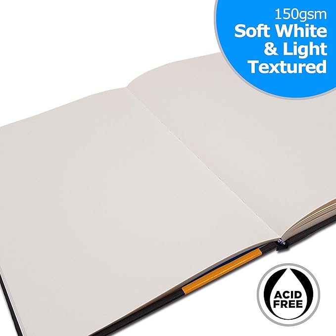 Hardback Casebound Mixed Media Sketch Book – 150gsm 50 Sheets - by Zieler™. Ideal for use with Pencils, Charcoal, Graphite, Pastels & Light Watercolour. Acid Free Sheets - Portrait (A4)