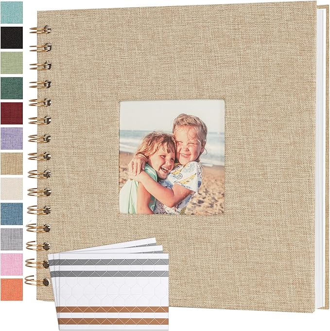 Scrapbook Photo Album 8x8 Inches 40 Pages Hardcover Kraft Paper Linen Cover Scrap Book Memory Book DIY Scrapbook Albums for Wedding Baby Boyfriend Travel Anniversary Family, Khaki